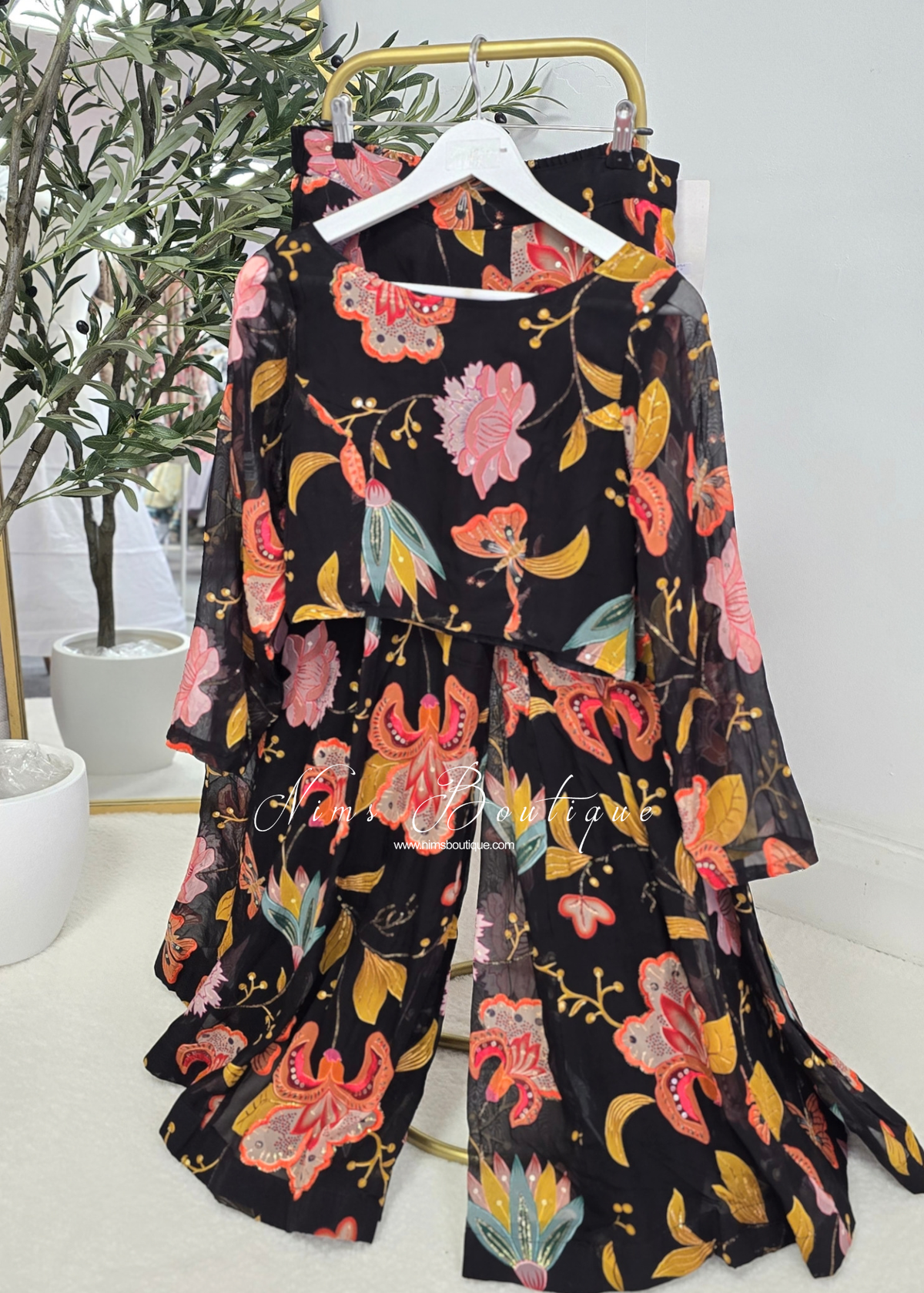 Evelina Black & Orange Floral readymade trousers (size 10-26)