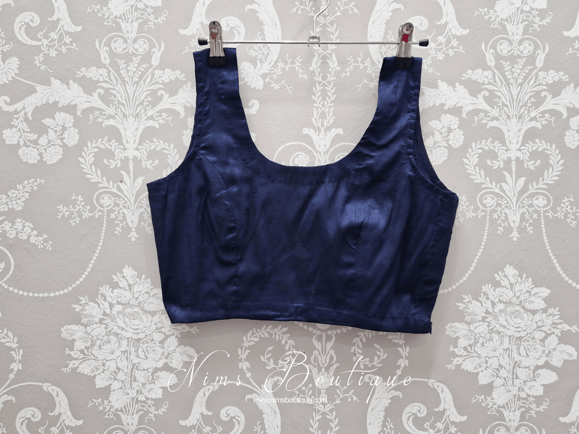 Nims Boutique Sleeveless Navy Raw Silk Blouse 4-20