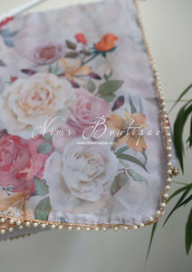 Light Grey Floral Print Sari Pearl Edging