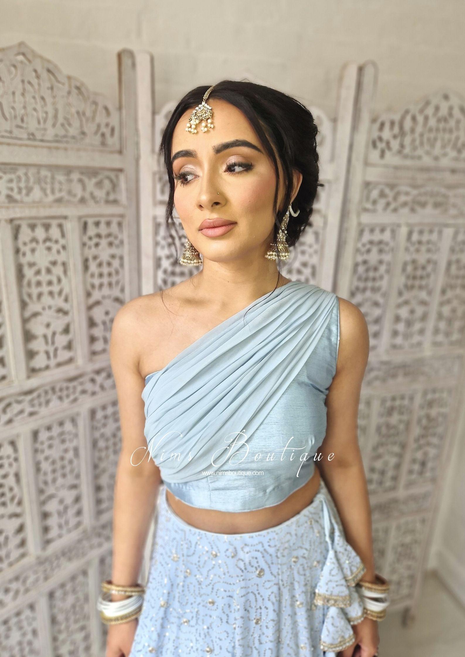 Nims Boutique Arya Powder Blue Luxury One Shoulder & Dupatta blouse 4-10