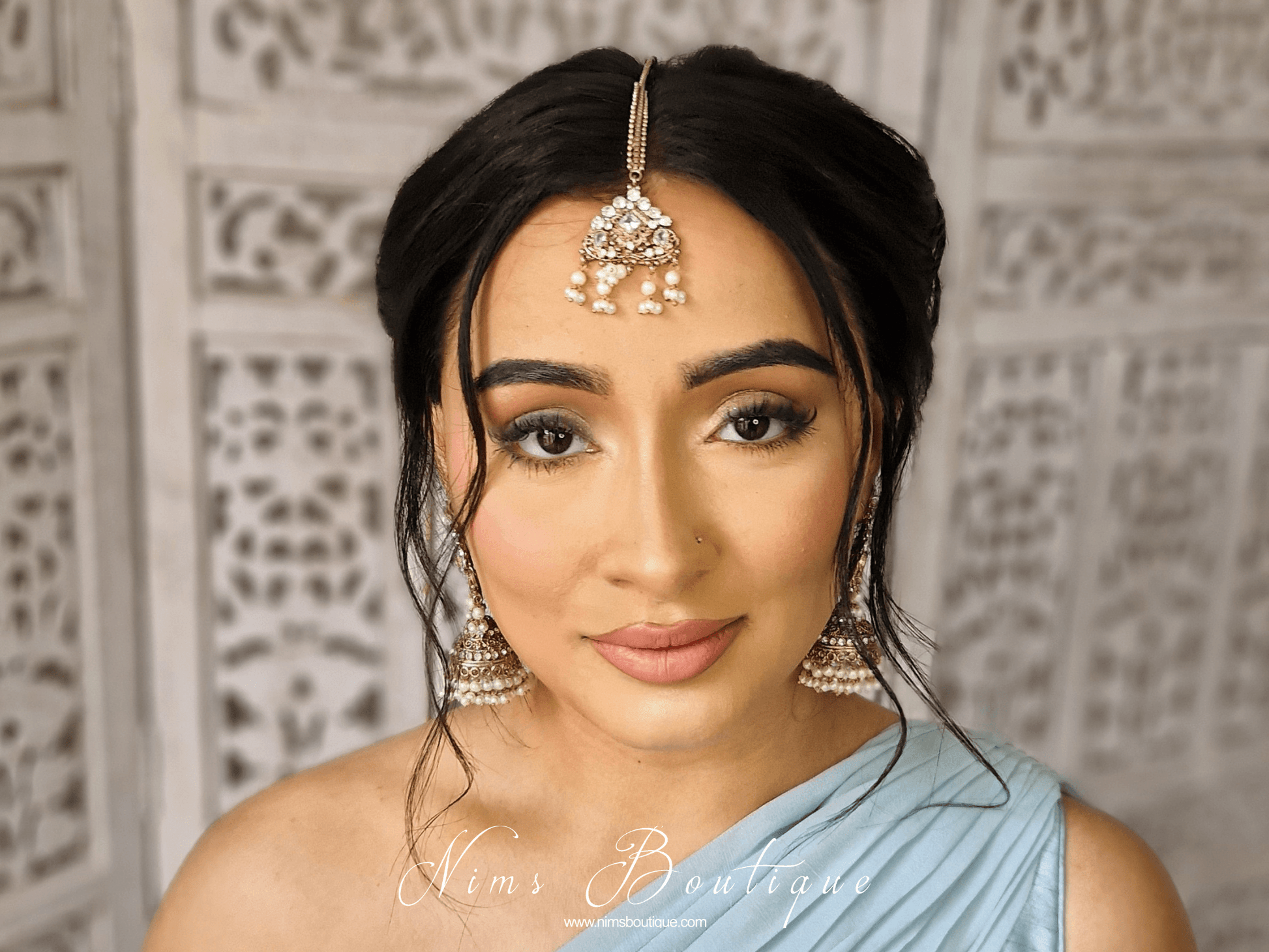 Nims Boutique Tamannah Royal Pearl Earrings & Tikka Set