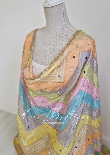 Sitara Luxury Light Pastels Zig Zag Mirror Dupatta/Chunni