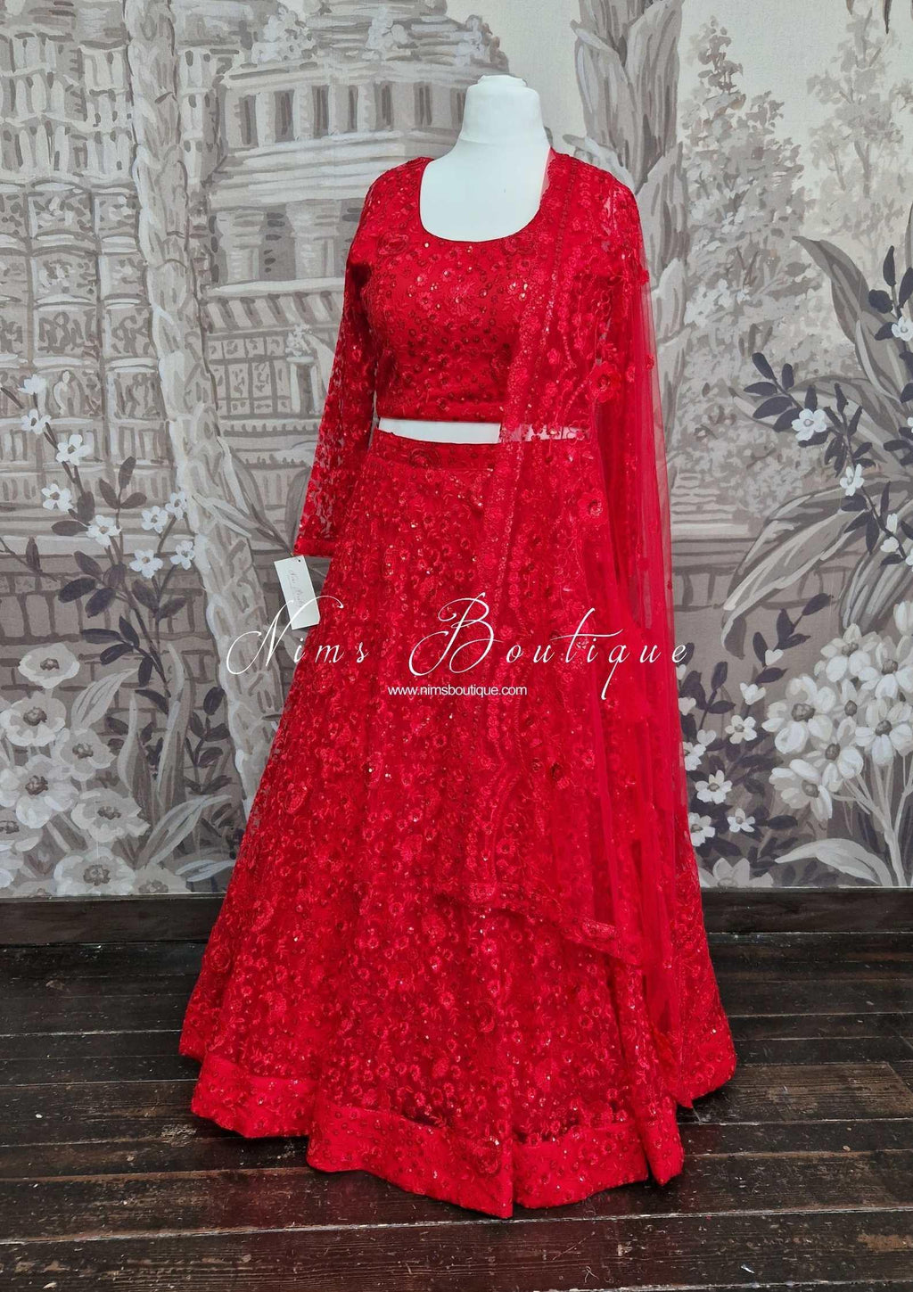 Nims Boutique Luxury Deep Red Sequin Lehnga 8-20