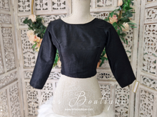 Black Raw Silk High Neck Blouse with sleeves (4-26)