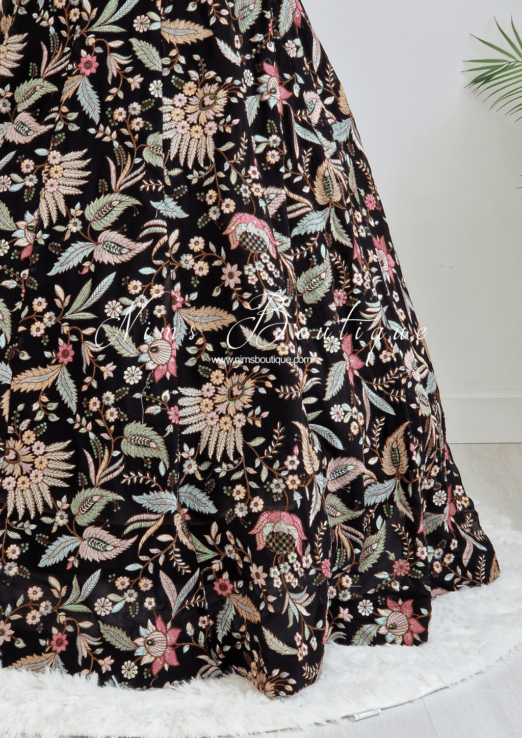 Nims Boutique Sarika Black Multicolour Embellished Luxury Skirt sizes 4-22