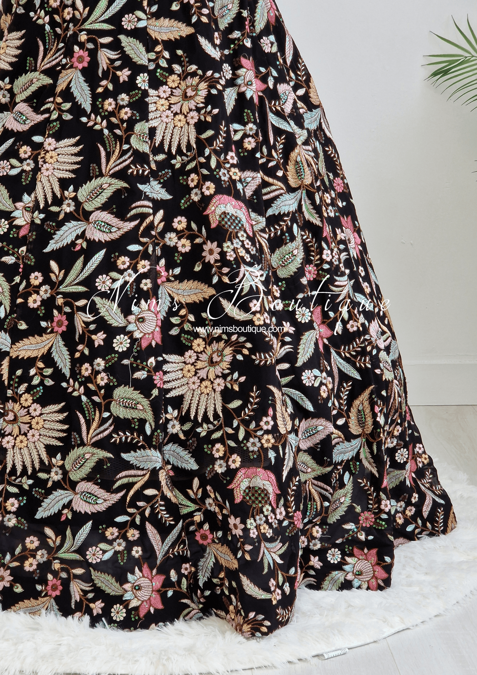 Nims Boutique Sarika Black Multicolour Embellished Luxury Skirt sizes 4-22