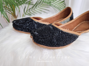 Black Beaded Leather Punjabi Juttis