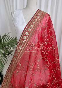 Mahi Luxury Red Organza Embroidered Dupatta/Chunni