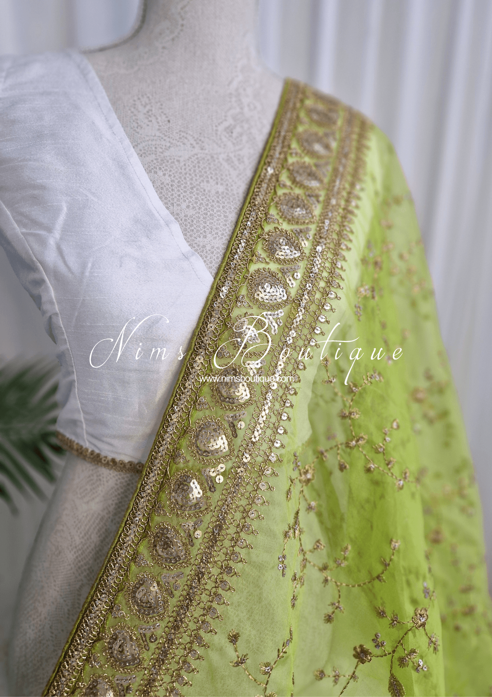 Nims Boutique Mahi Luxury Lime Organza Embroidered Dupatta/Chunni