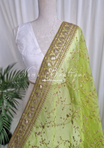 Mahi Luxury Lime Organza Embroidered Dupatta/Chunni