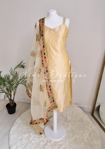 Indira light gold raw silk strap pajami suit (sizes 4-14)