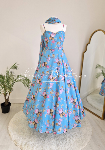 Sky Blue Floral Dress with Pajami (size 4-16)