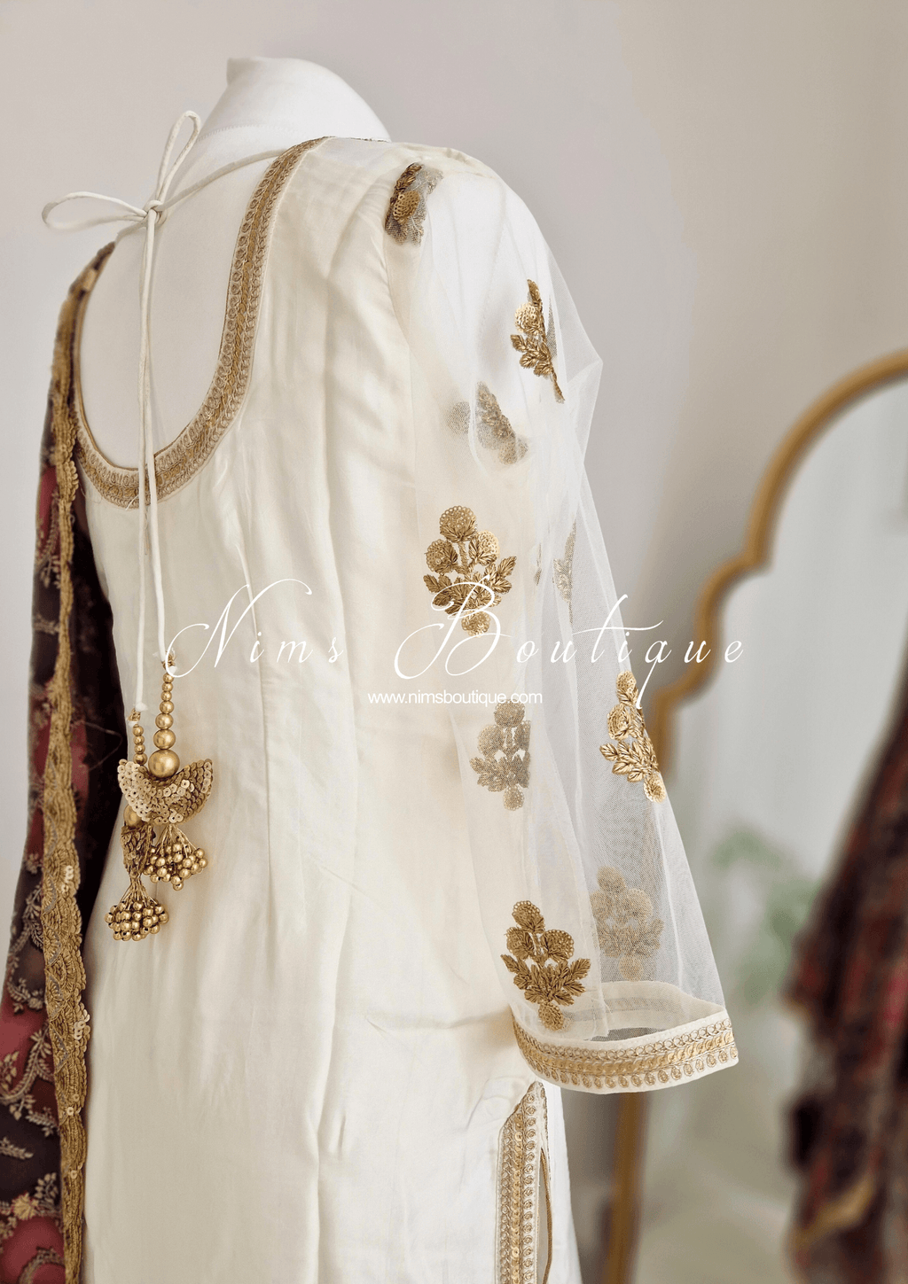 Nims Boutique The NB Classic Long Sleeved Ivory Silk & Multicolour Salwar Suit 8-20