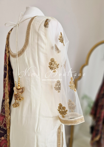 The NB Classic Long Sleeved Ivory Silk & Multicolour Salwar Suit (8-20)