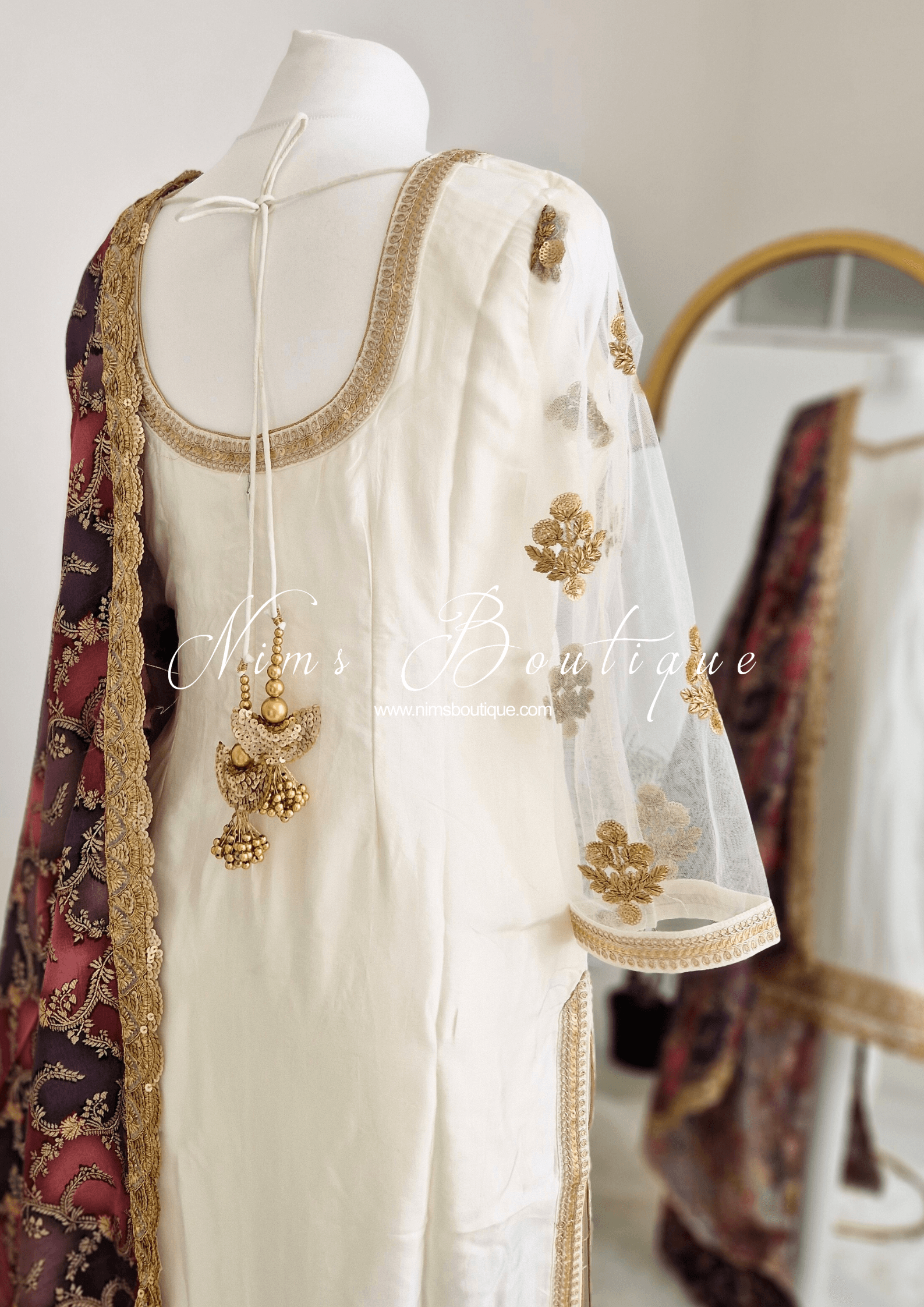 Nims Boutique The NB Classic Long Sleeved Ivory Silk & Multicolour Salwar Suit 8-20