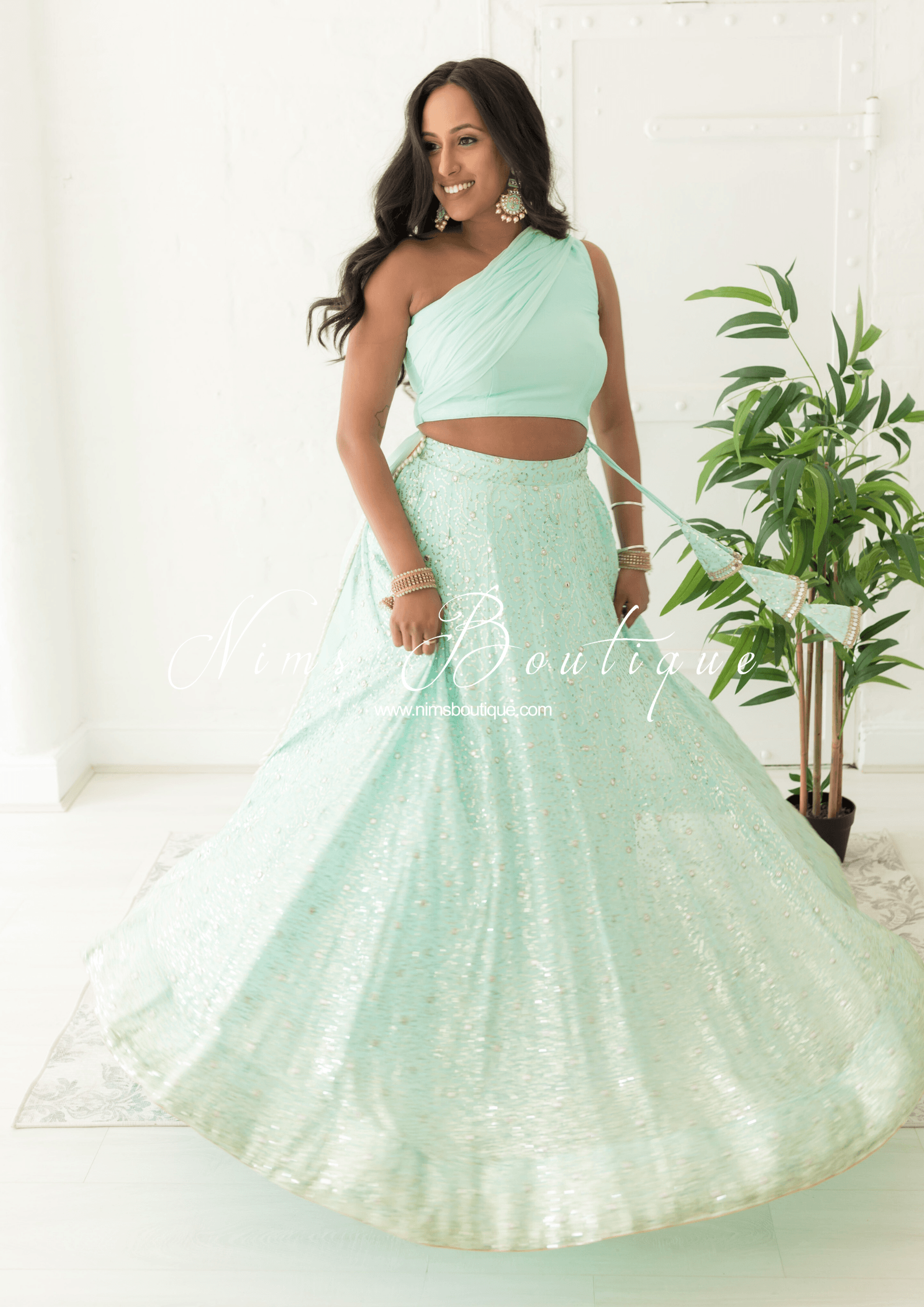 Nims Boutique Arya Mint & Gold Sequin Luxury Skirt sizes 4-14