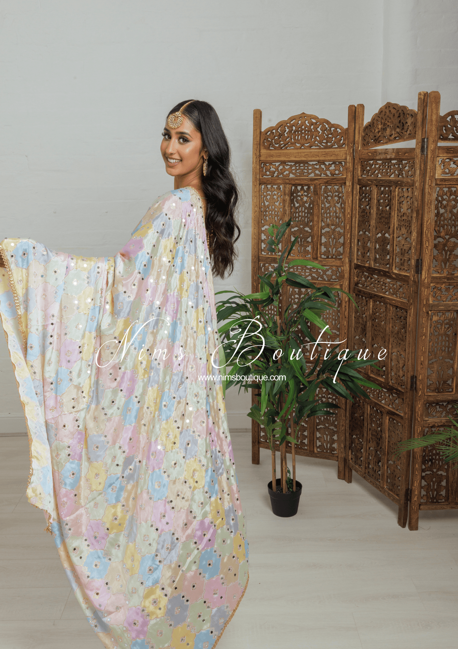 Nims Boutique Sitara Luxury Pastel Multicolour Mirror Dupatta/Chunni
