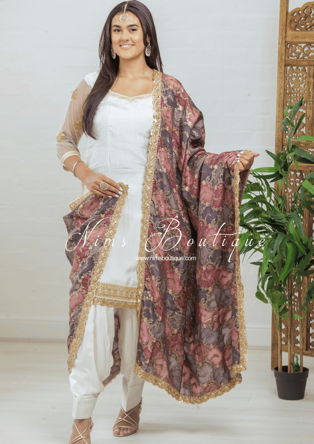 Nims Boutique The NB Classic Long Sleeved Ivory Silk & Multicolour Salwar Suit 8-20