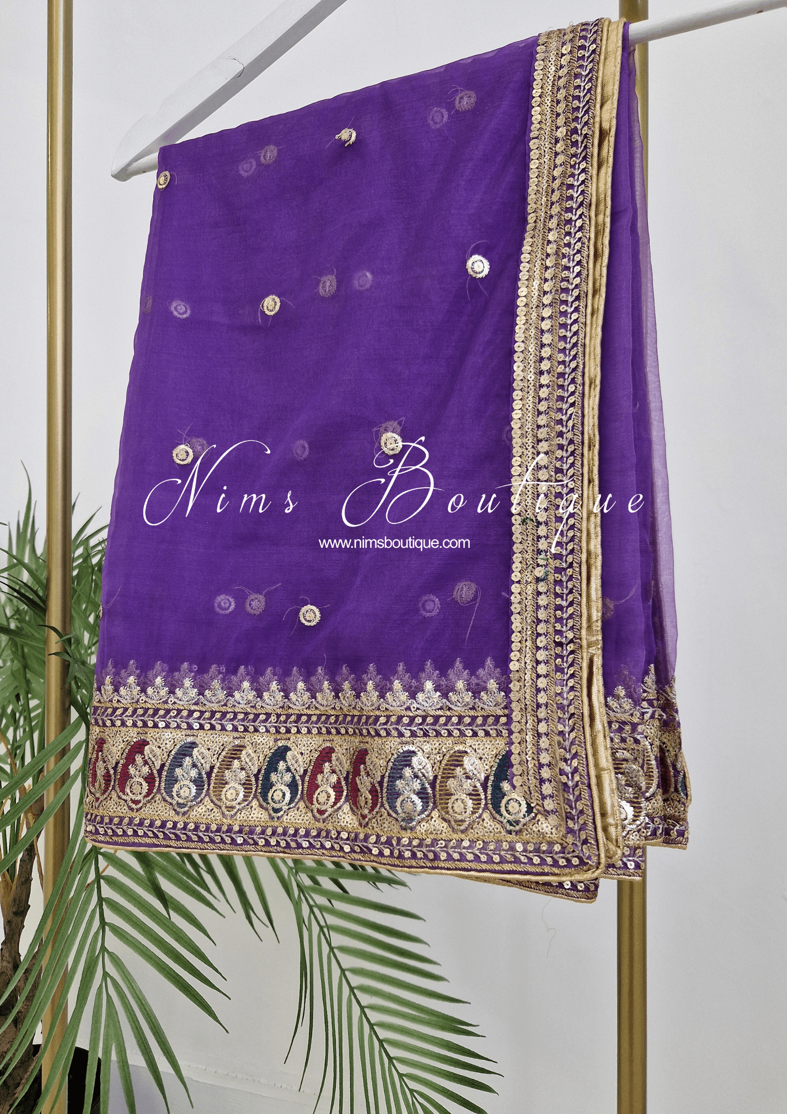 Nims Boutique Sunidhi Purple Multicolour Organza Dupatta/Chunni