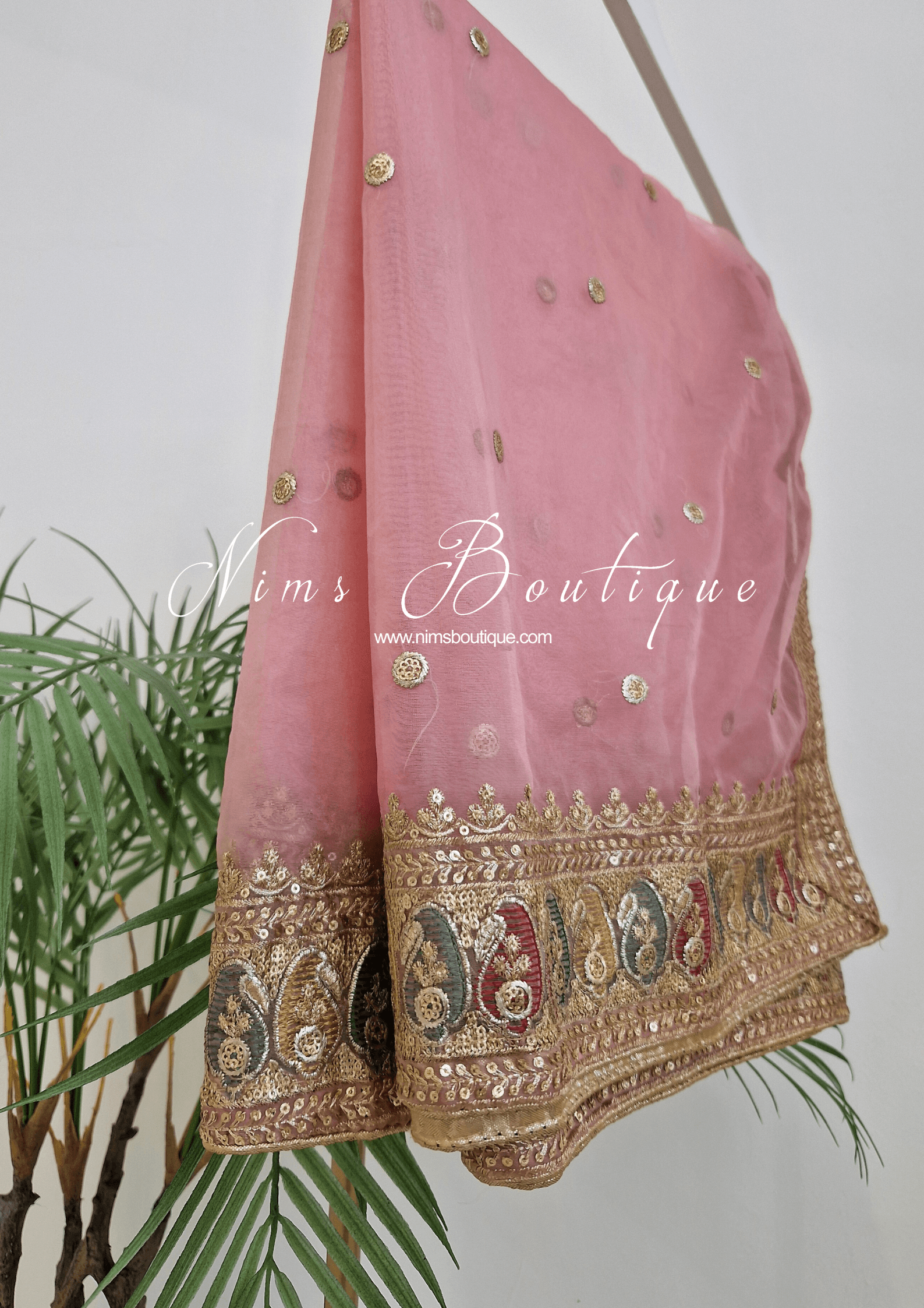 Nims Boutique Sunidhi Dusky Peach Multicolour Organza Dupatta/Chunni