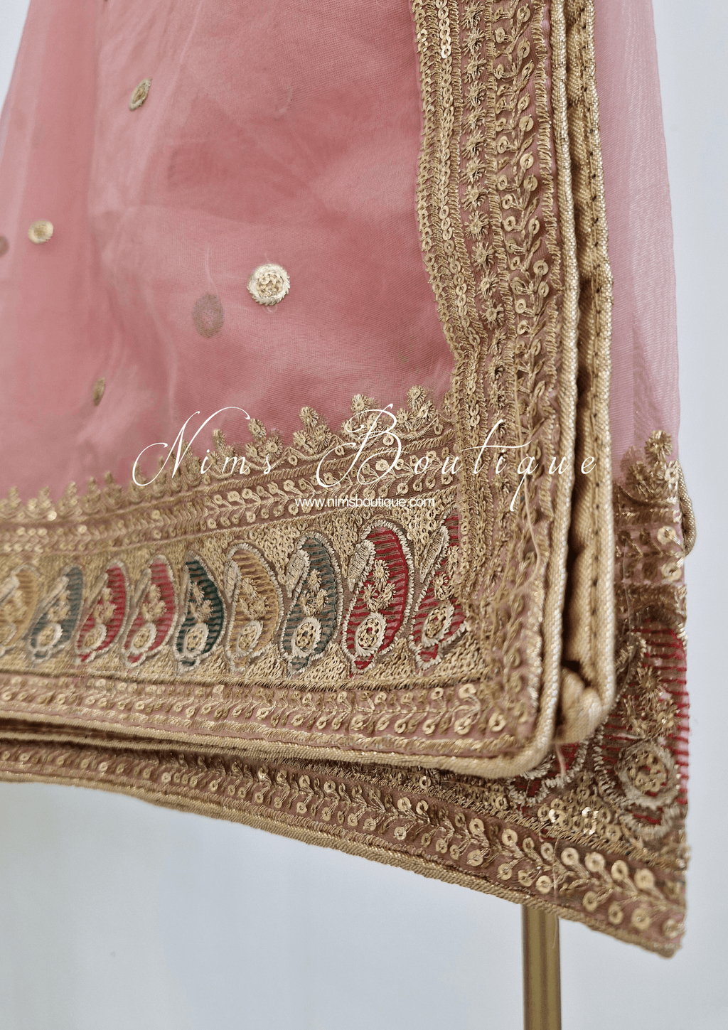 Nims Boutique Sunidhi Dusky Peach Multicolour Organza Dupatta/Chunni