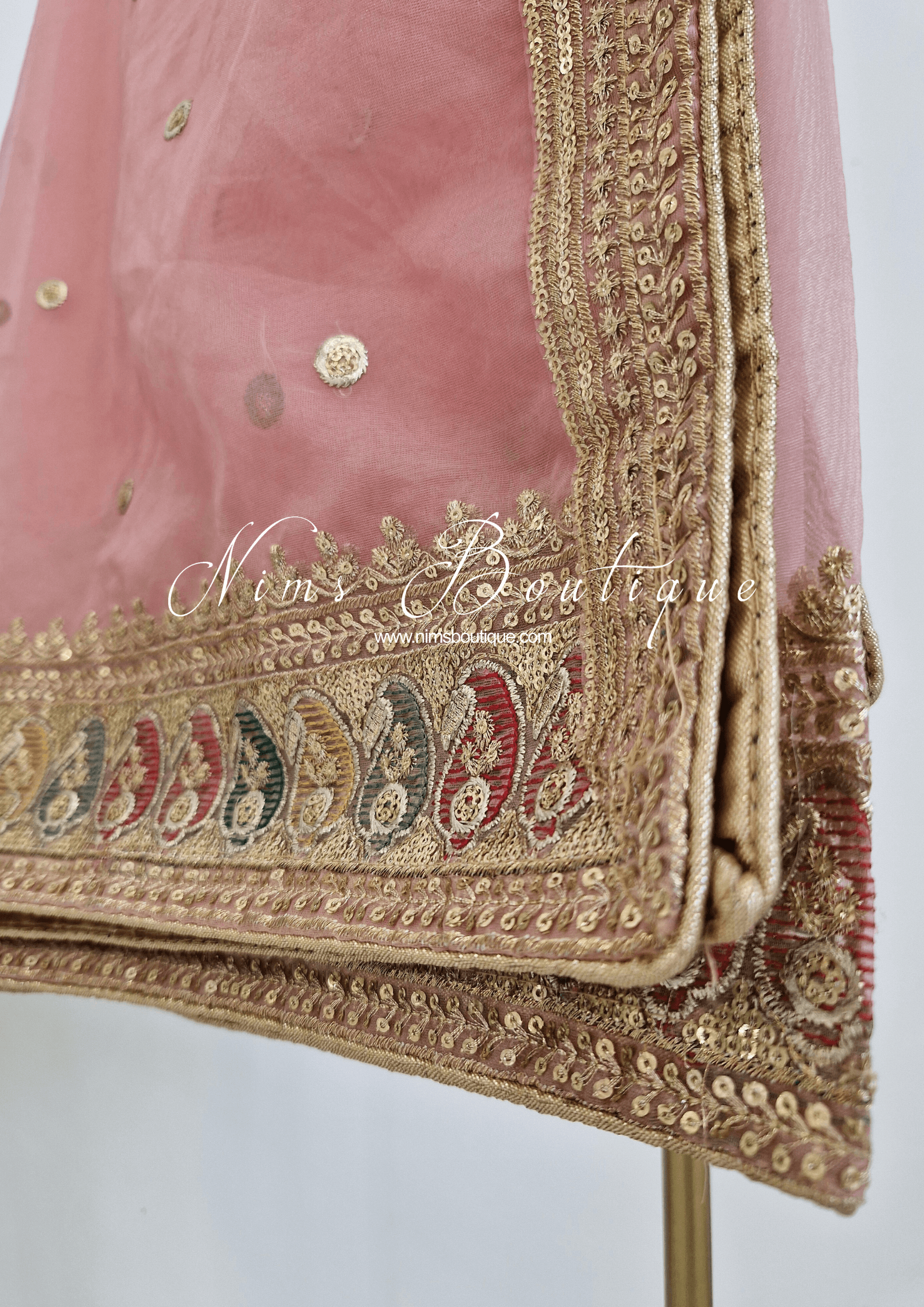 Nims Boutique Sunidhi Dusky Peach Multicolour Organza Dupatta/Chunni