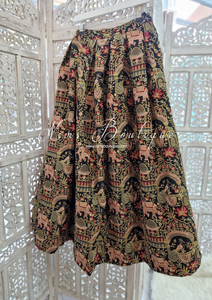 Luxury Elephant & Peacock Black thread embroidered Skirt (One size)