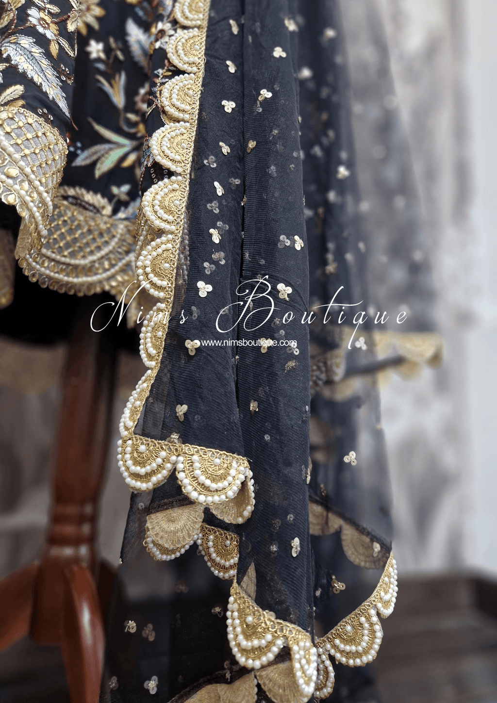 Nims Boutique Sarika Luxury Black & Multicolour Anarkali Suit with Pajami sizes 12-22