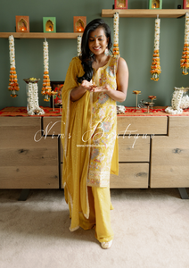 Deep Yellow Embroidered Sharara Suit (Size 10-12)