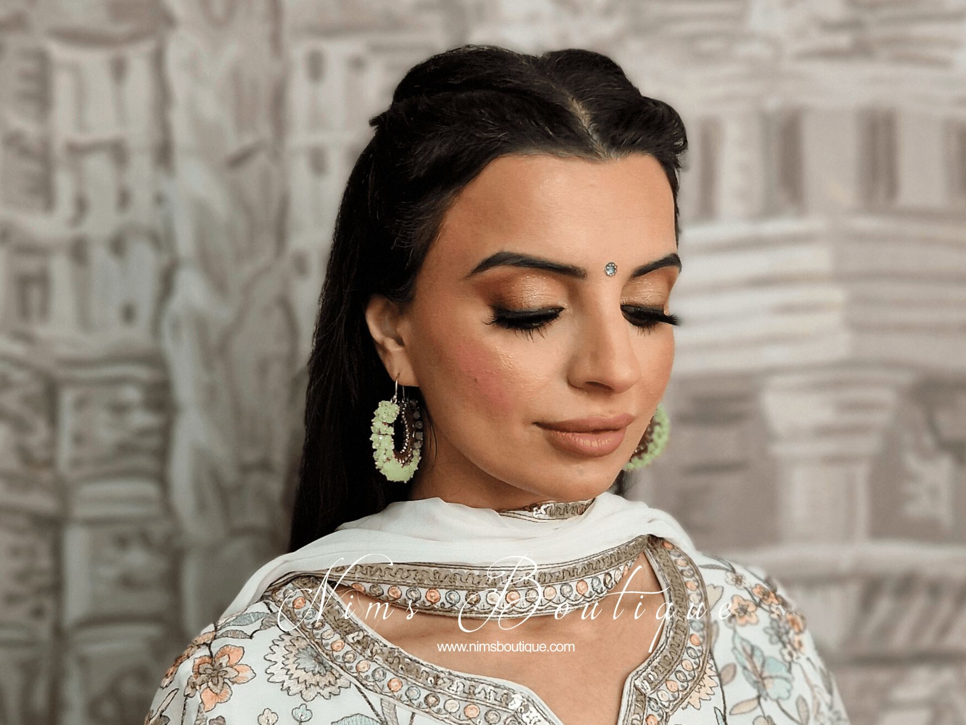 Nims Boutique Meghna Royal Mint Hoop Earrings