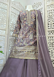 Luxury Dusky Lilac Embroidered Sharara Suit (10-12)