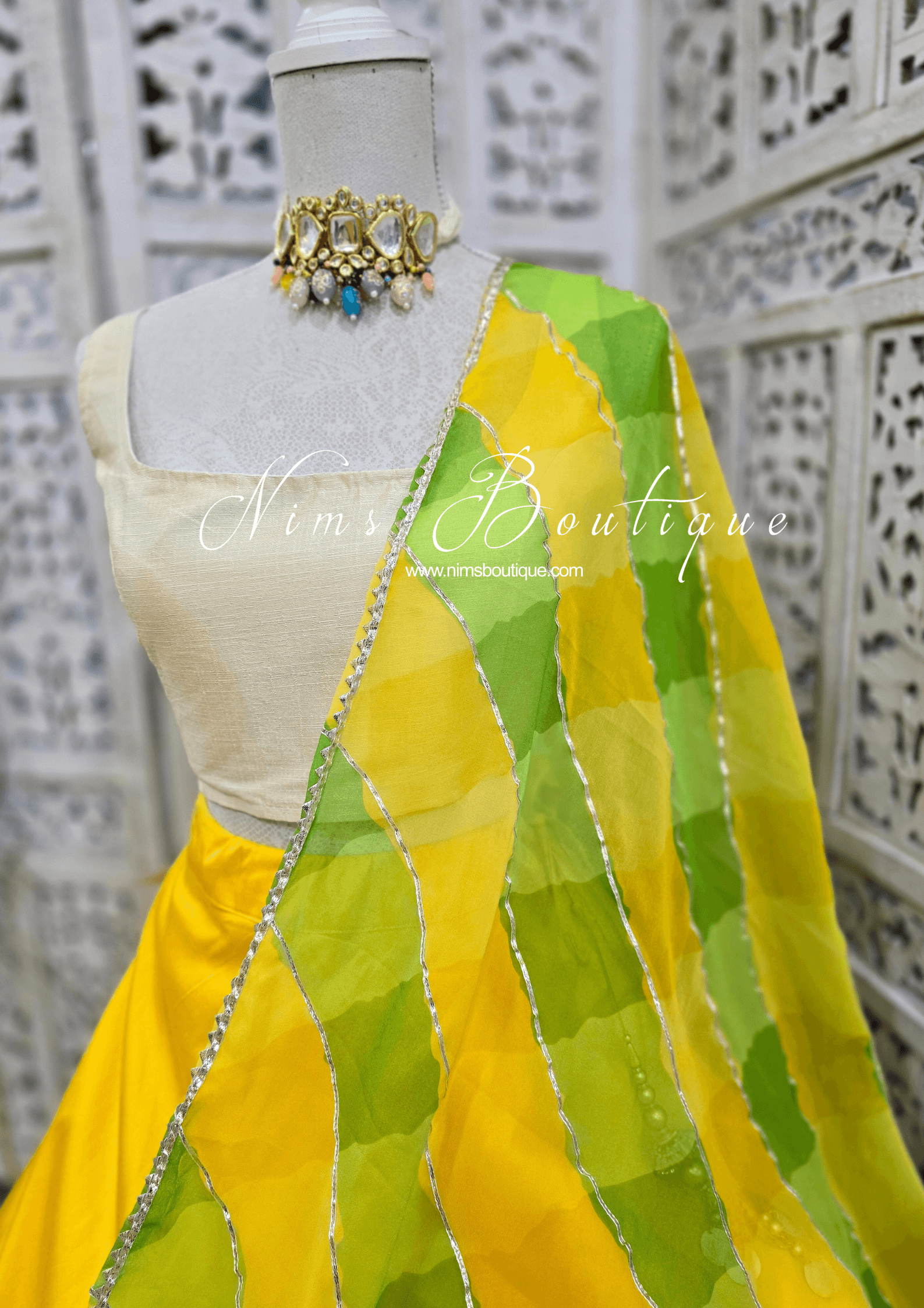 Nims Boutique Yellow & Lime Stripe Dupatta/Chunni