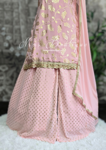 Baby Pink foil print sharara suit (Size 16-18)