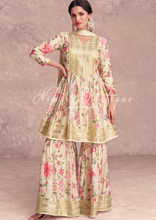 Cream Floral Chinon Sharara Suit (Size 16-18)