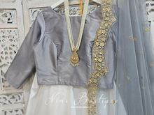 Grey Silk High Neck Blouse with sleeves (4-20)