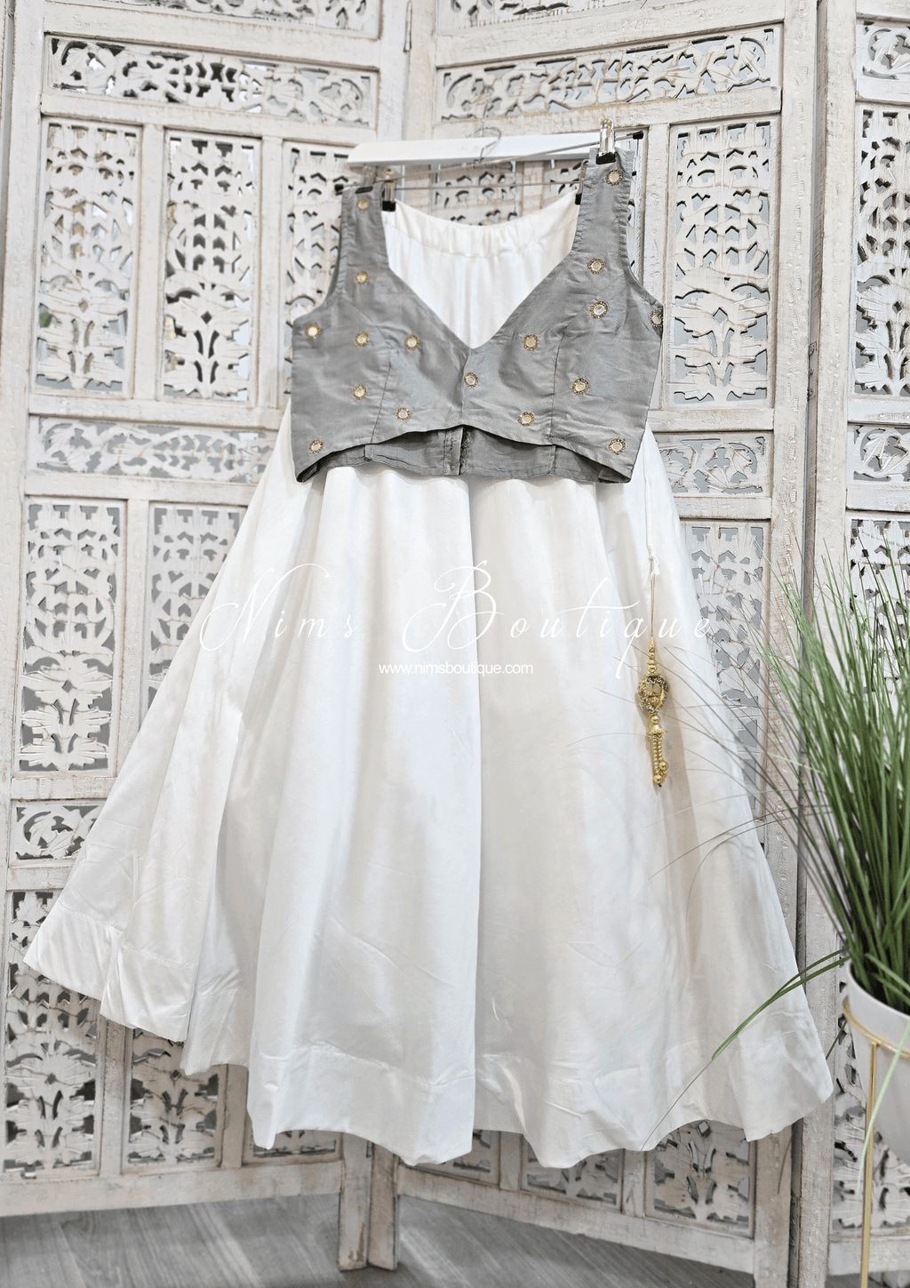 Nims Boutique Rani Luxury Grey Silk Mirror Blouse size 4-16