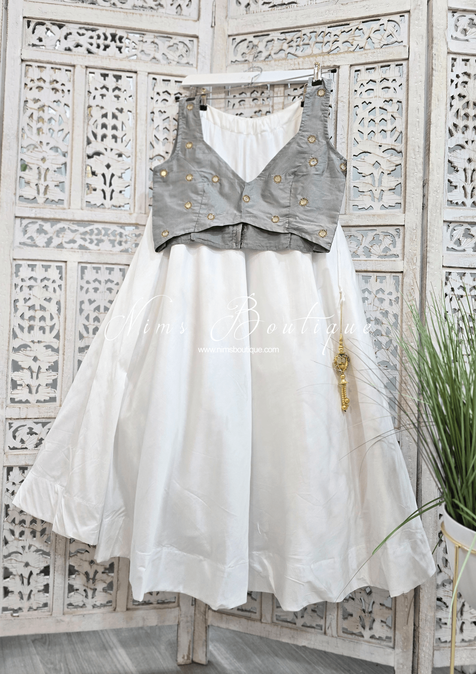 Nims Boutique Rani Luxury Grey Silk Mirror Blouse size 4-16