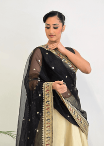 Nims Boutique Sunidhi Black Multicolour Organza Dupatta/Chunni