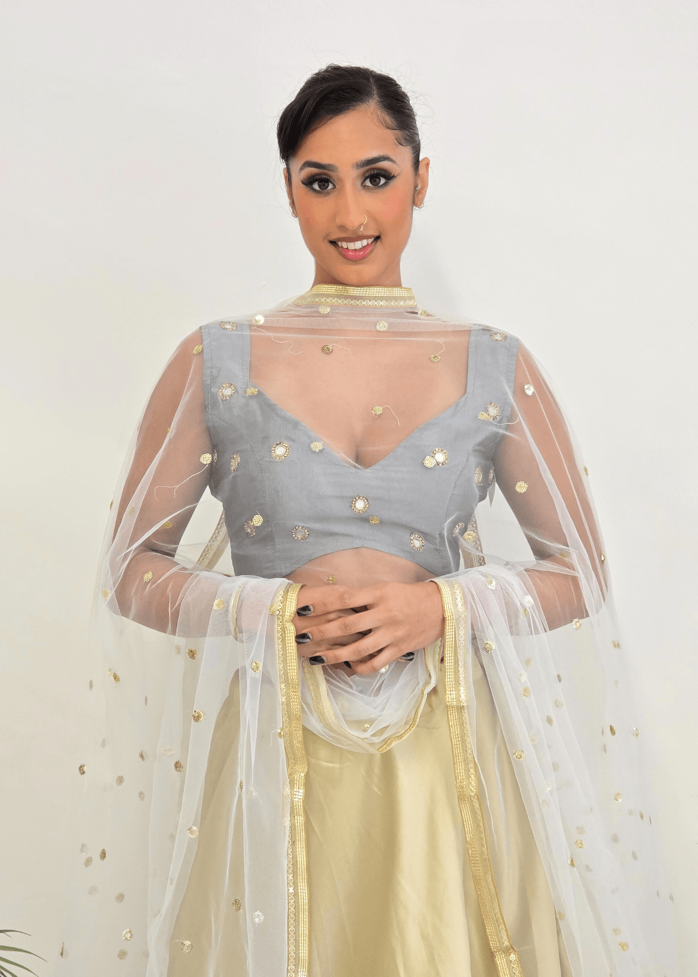 Nims Boutique White Net Sequin Dupatta/Chunni