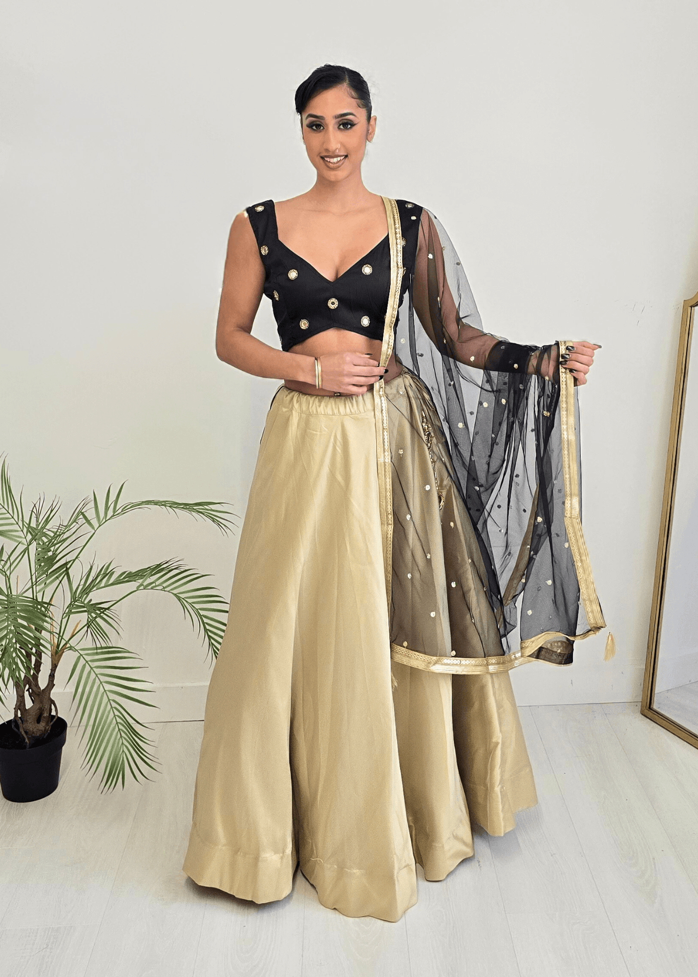 Nims Boutique Rani Luxury Black Silk Mirror Blouse size 4-22