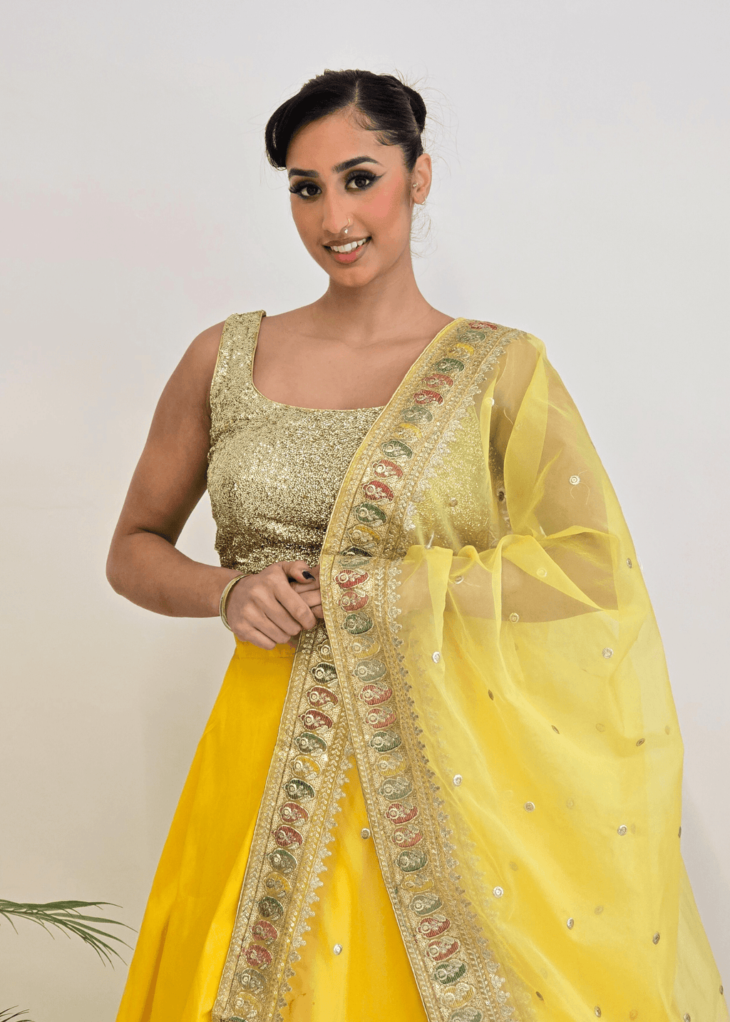 Nims Boutique Sunidhi Yellow Multicolour Organza Dupatta/Chunni