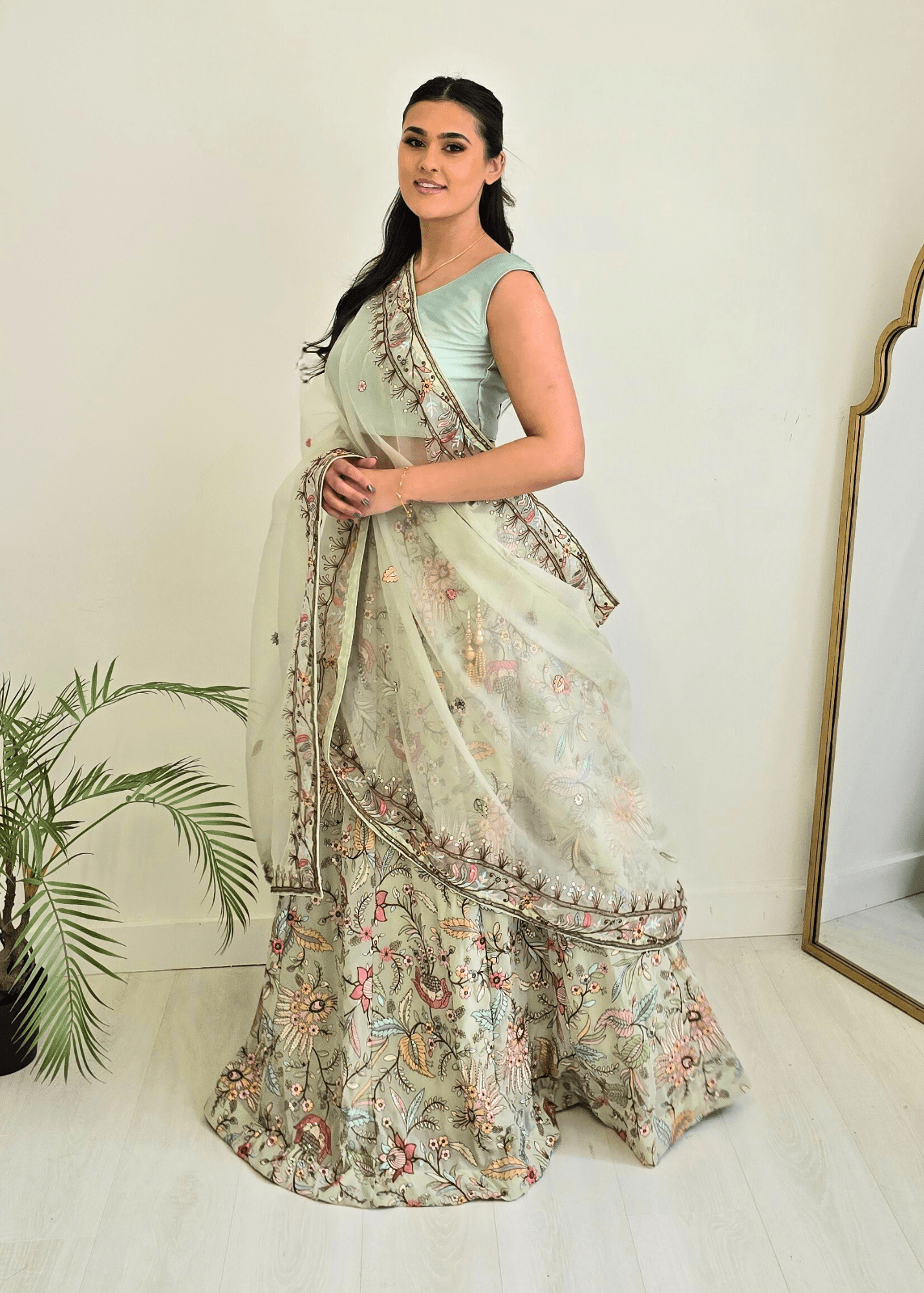 Nims Boutique Sarika Luxury Mint Organza Embroidered Dupatta/Chunni