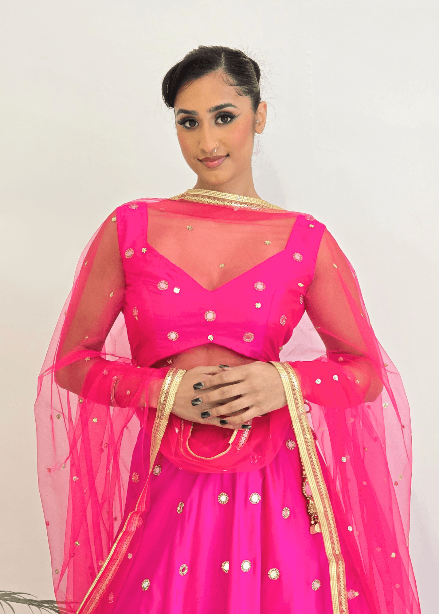 Nims Boutique Bright Pink Net Sequin Dupatta/Chunni