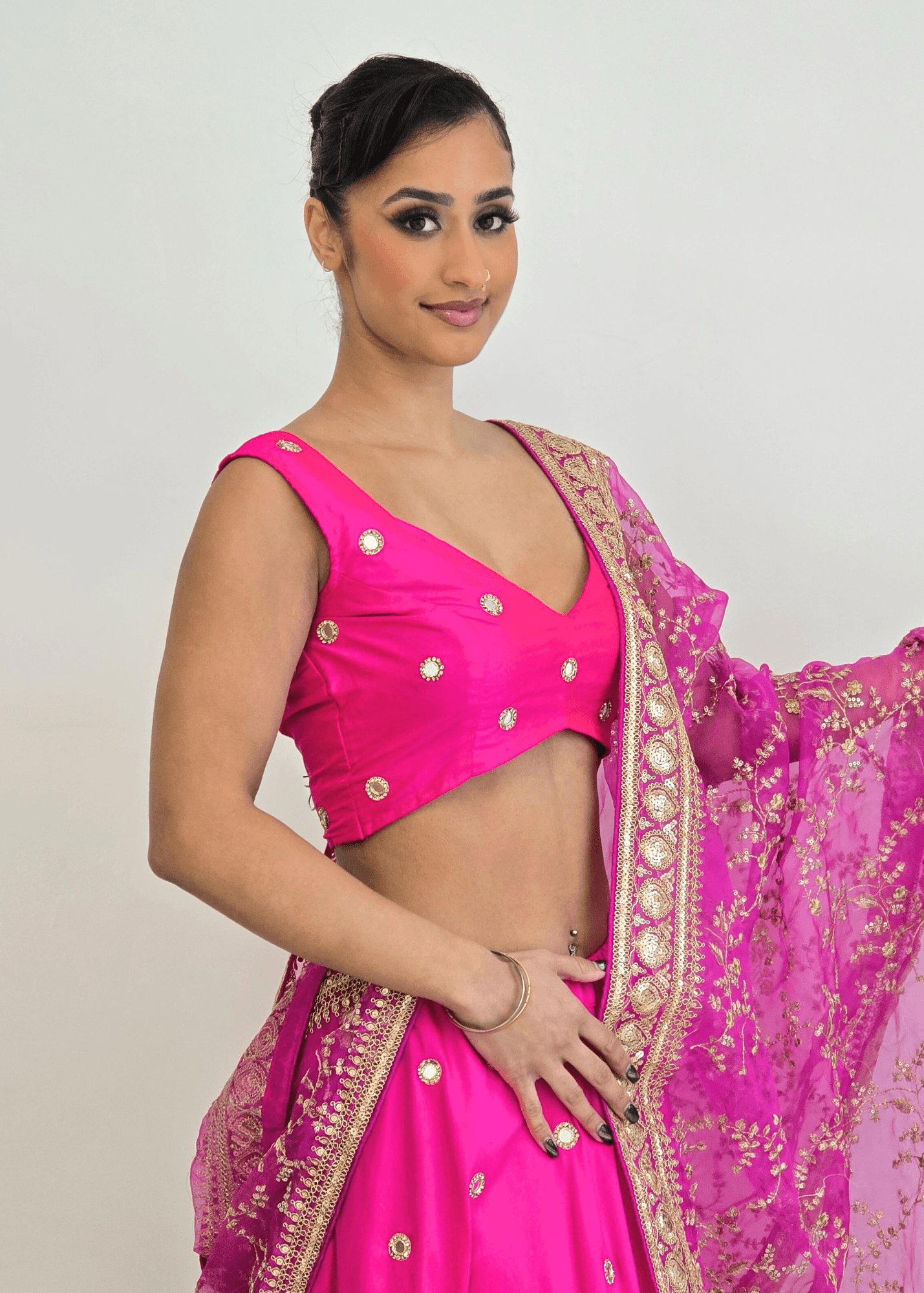 Nims Boutique Rani Luxury Hot Pink Silk Mirror Blouse size 4-16