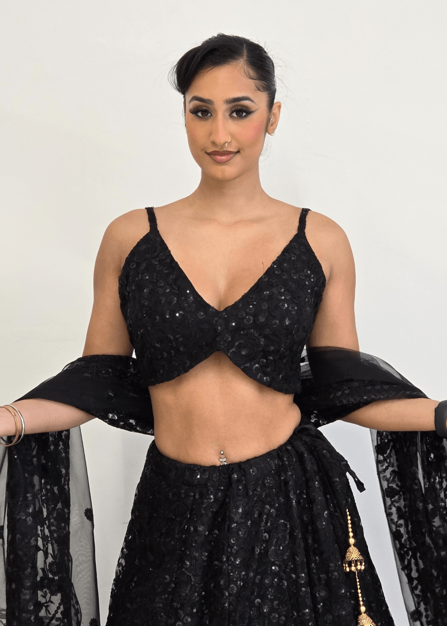 Nims Boutique Ayesha Black Net Embroidered Strap Blouse