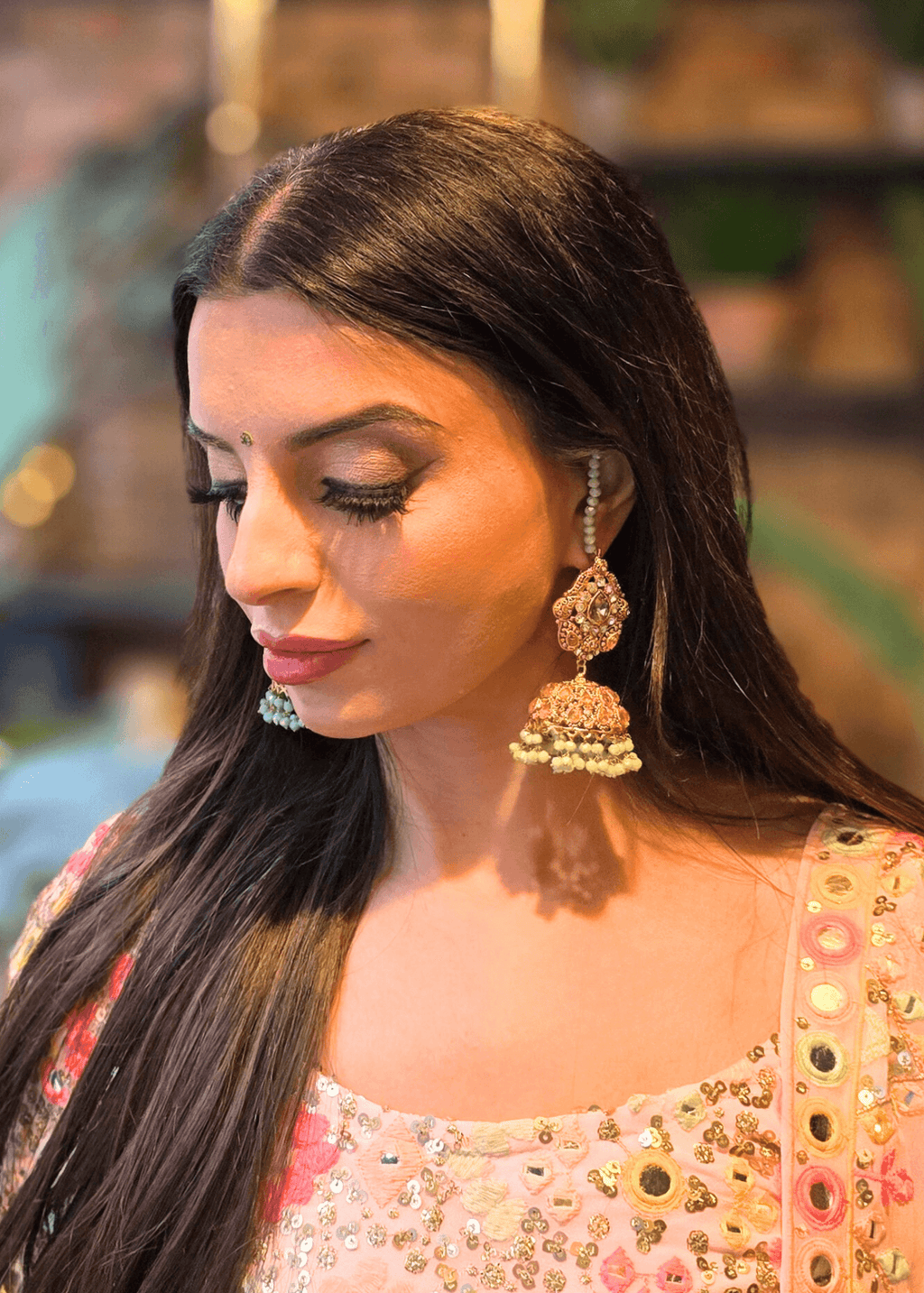 Nims Boutique Anjali Mint Chumke with earring chains