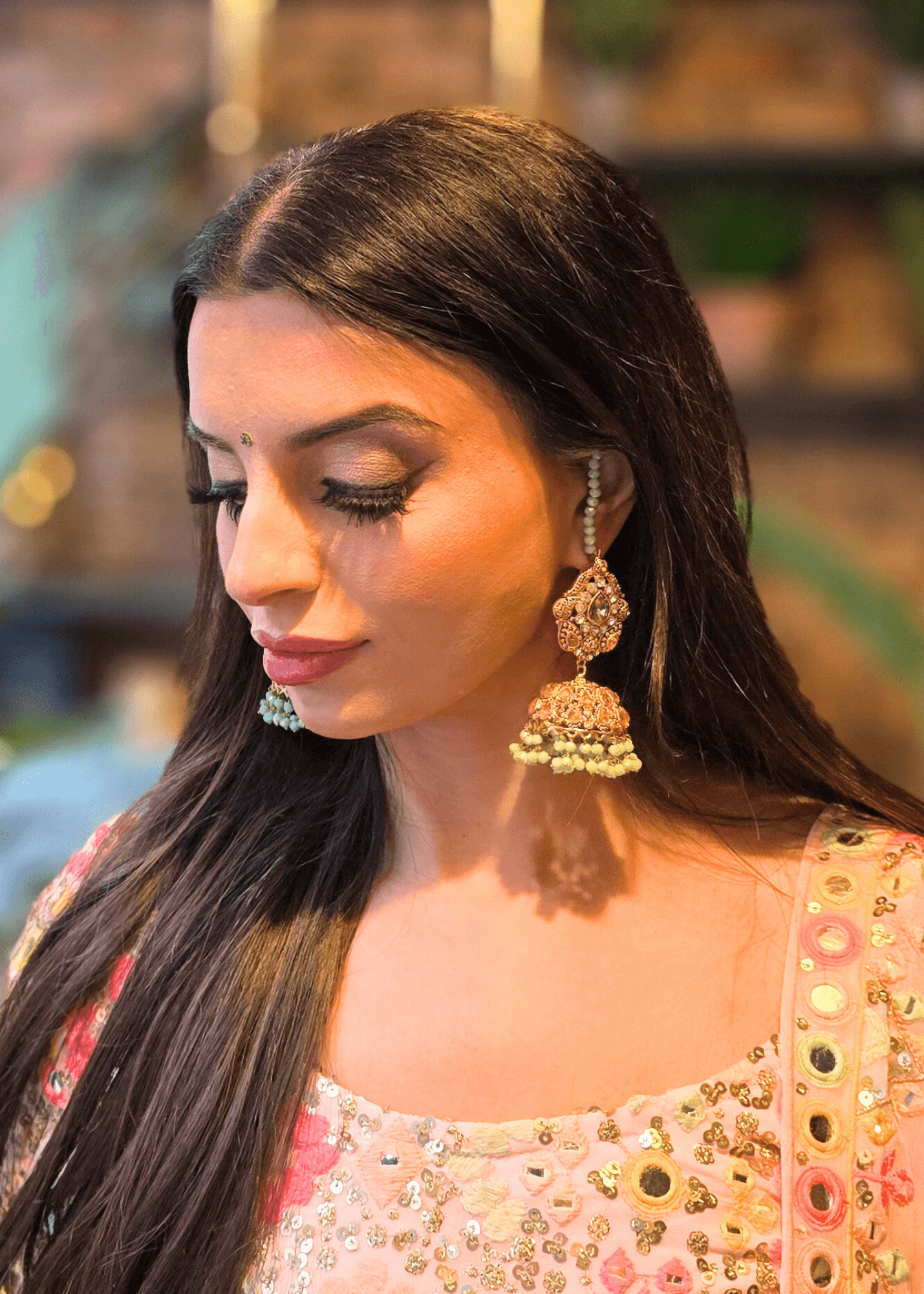 Nims Boutique Anjali Mint Chumke with earring chains