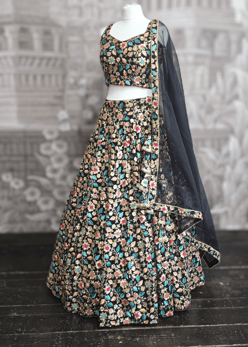 Aditi Luxury Black Multicolour Lehnga (sizes 6-16)