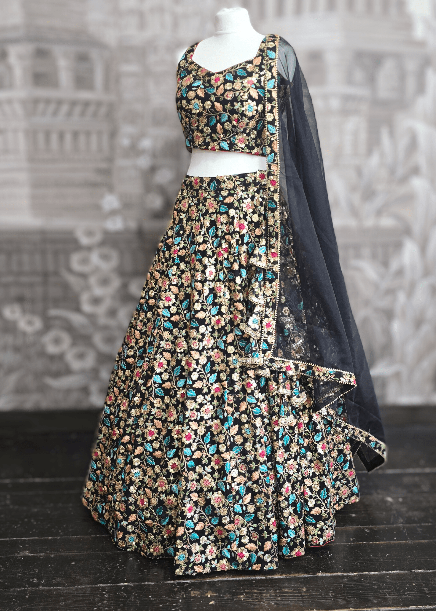 Aditi Luxury Black Multicolour Lehnga (sizes 6-16)