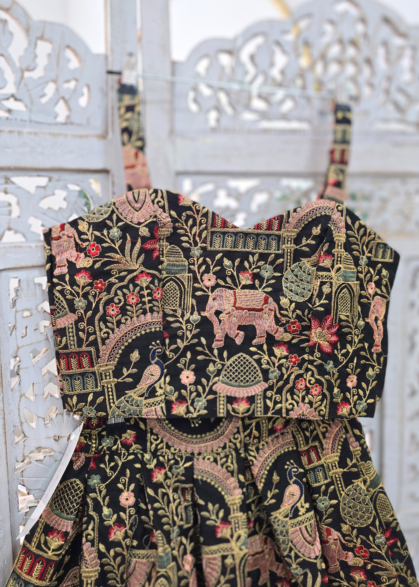 Elephant Black Embroidered Strap Blouse (4-16)